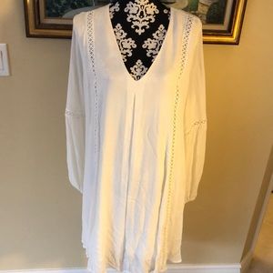 Apricot Bohemian long & lined crinkly gauzy fabric with embroidered X detail